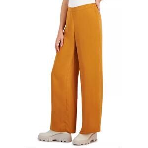 Lucy Paris Women’s XS tan gold Flat Front Celine Wide-Leg Silky Pull-On Pant NEW